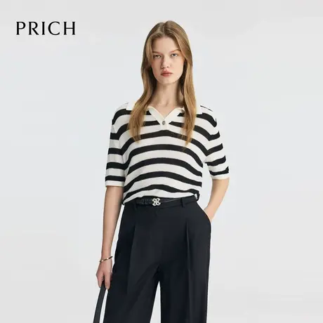 【超能小太阳】PRICH时尚撞色条纹针织衫2025夏新款宽松上衣女商品大图