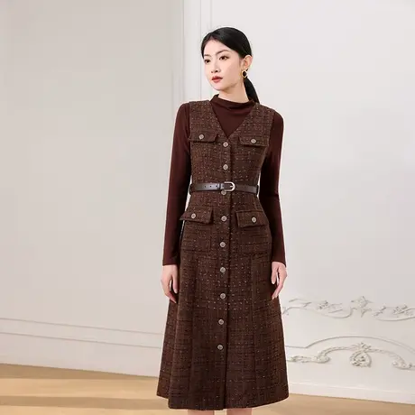 希区瑞普新款秋冬季女装时尚显瘦中长款小香风打底背心连衣裙商品大图