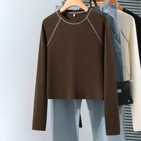 KWV真维斯短款长袖t恤女2025年新款春秋季内搭打底衫修身上衣女图片