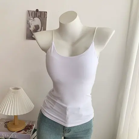 纯欲性感辣妹显胸大修身低U领吊带背心带胸垫打底上上衣外穿商品大图