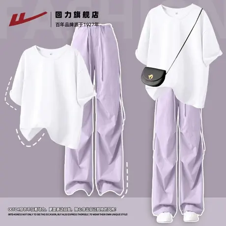 回力休闲运动套装女2025新款夏季小个子短袖工装裤子一整套穿搭Z3图片
