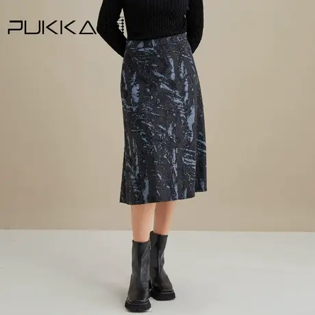 蒲PUKKA 半裙女灰蓝湖泊半身裙A字裙高级感设计商场同款商品大图