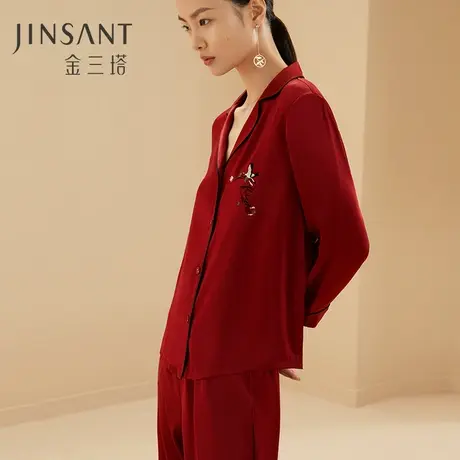 金三塔真丝睡衣女100%桑蚕丝绣花可外穿睡衣家居服商品大图