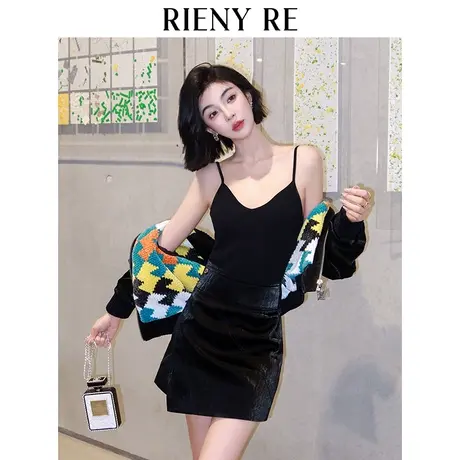 RIENYRE半身裙女春秋款原创黑色高级复古短裙设计感小众高腰裙子商品大图