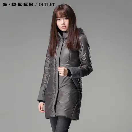 圣迪奥sdeer专柜正品女装冬拼接感茧形修身中长棉衣外套2481952图片