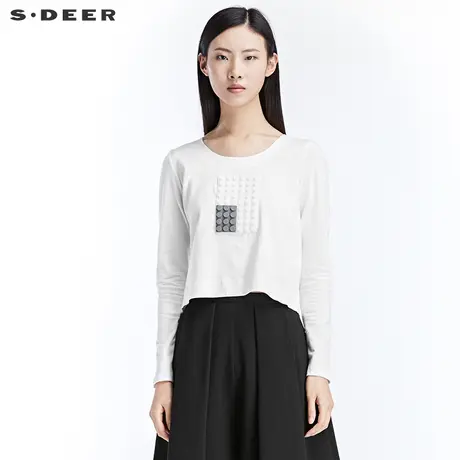 sdeer圣迪奥女装趣味乐高装饰圆领上衣S17180275图片