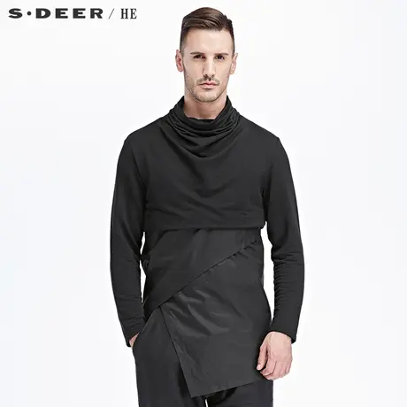sdeerhe圣迪奥男装简约时尚潮休闲拼接缺口高领上衣外套H15370234图片
