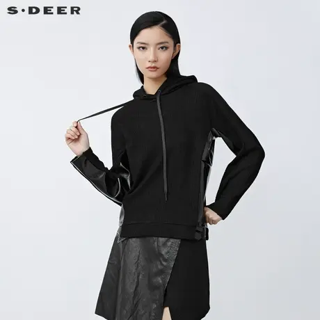 sdeer圣迪奥冬个性抽绳连帽拼接不规则卫衣外套S21382213图片