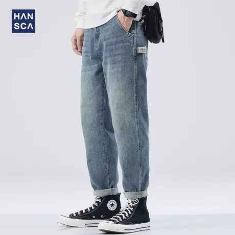 hansca直筒牛仔裤男士秋季美式重磅复古春秋款潮牌宽松休闲长裤子图片