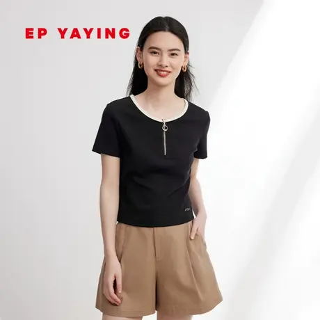 EP雅莹女装 精梳棉正肩T恤短袖修身针织上衣 夏季商场同款5340A商品大图