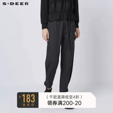 sdeer圣迪奥女装秋季腰带压褶拼接收口工装休闲长裤女S21380821图片