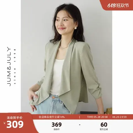 嘉茱莉设计感夏季七分袖无扣西装外套女2025新款高级感休闲西服商品大图