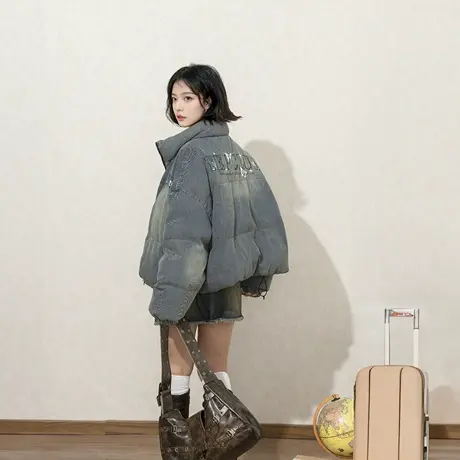 YEP做旧牛仔蝴蝶羽绒服女冬季新款加厚冬天外套短款保暖面包服潮图片