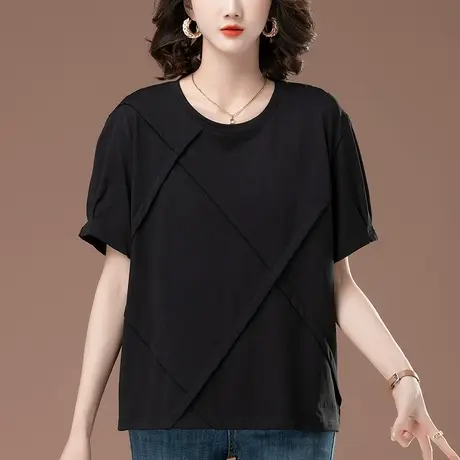 短袖T恤女夏季新款宽松加肥加大码女装胖MM全棉减龄纯色显瘦体恤图片