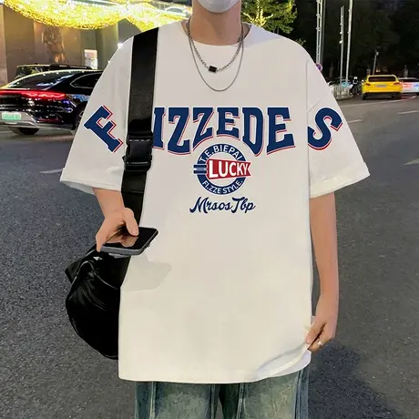 纯棉宽松短袖T恤男2025夏季新款宽松运动休闲体恤男装潮牌上衣服商品大图