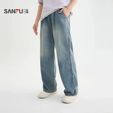 三福2025夏季男士直腰牛仔裤 时尚休闲合体直筒长裤505593图片