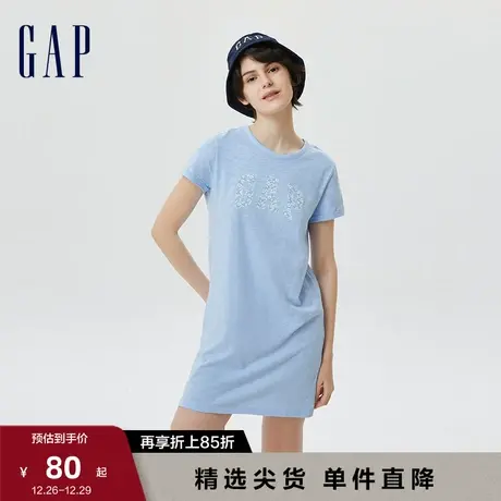 Gap女装夏季新款LOGO轻薄纯棉短袖连衣裙宽松亲肤舒适T恤裙627102图片