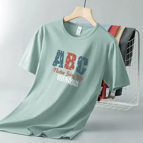 莫代尔冰丝t恤男士短袖2025新款速干透气半袖印花上衣服圆领体恤图片