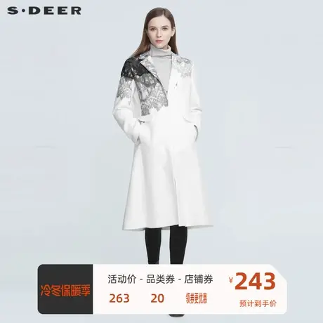 sdeer圣迪奥女装休闲平驳领蕾丝拼接毛呢大衣女外套S20481848🔊商品大图