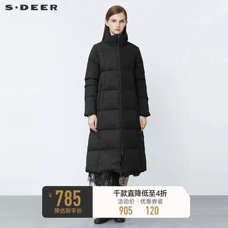 sdeer圣迪奥冬高领肌理褶皱拼接抽绳长款羽绒服S21482407🤜商品大图