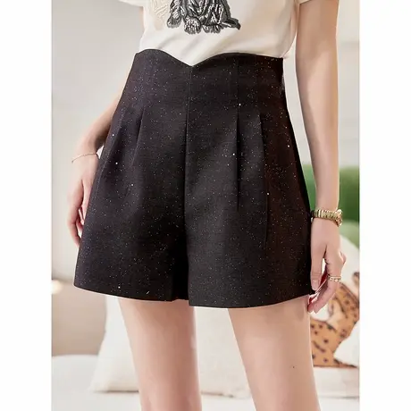 宝诗黎高腰亮片阔腿西装短裤2025春季气质百搭宽松显瘦休闲裤女商品大图