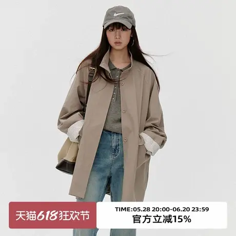 omont蛋挞家 复古立领慵懒风衣外套2025春季高级感休闲中长款大衣商品大图