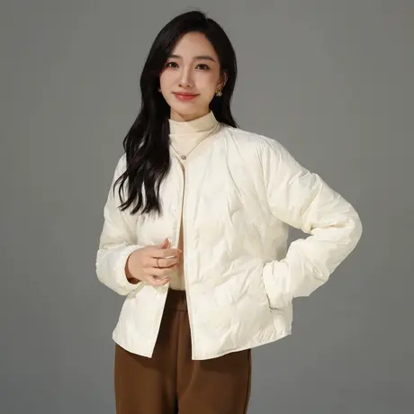 轻薄羽绒服女短款2024冬季新款白鸭绒防风保暖内搭设计感加绒外套商品大图