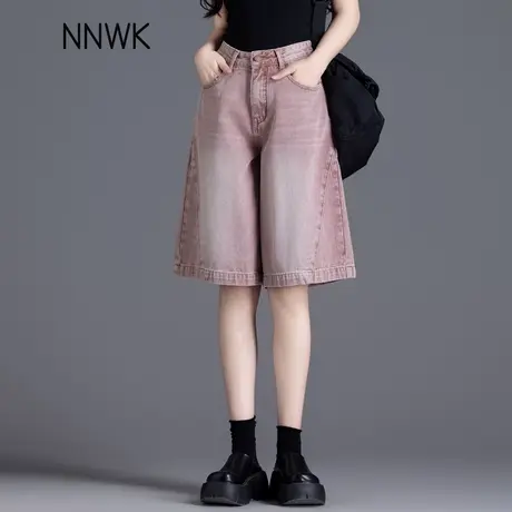 复古水洗做旧牛仔短裤女夏薄款2025新款五分裤高腰百搭阔腿裤中裤图片