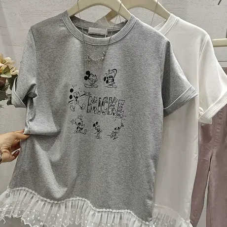 韩系ins减龄卡通印花可爱蕾丝花边短袖T恤女2025夏新款上衣小衫潮图片