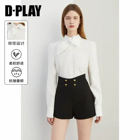 DPLAY2025年春季新款气质白色衬衫女独特绑带设计上衣衬衣长袖图片