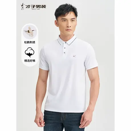 才子男装松鹤刺绣高端短T翻领polo男2025夏季新款商务休闲短袖t恤图片