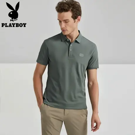 花花公子新款夏季凉感Polo领上衣衫男士商务休闲装华夫格短袖T恤图片