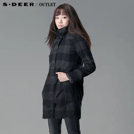 圣迪奥sdeer女装冬带帽夹棉棉服羊毛毛呢大衣棉衣外套 1481855图片