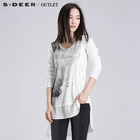 sdeer圣迪奥女装2017秋装现代感雪纺拼接长款T恤打底衫S15380271图片