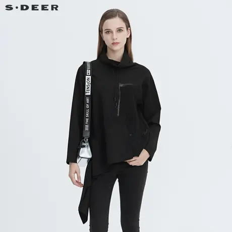 sdeer圣迪奥冬季女个性连帽针织拼接不规则休闲卫衣S20482213图片
