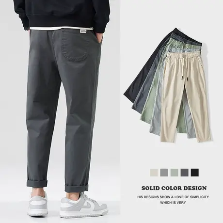hansca双面肌理感抗皱直筒休闲裤男春夏季宽松透气直筒锥形长裤子商品大图