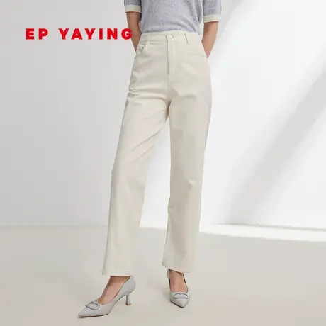 EP雅莹女装 长绒棉显瘦锥形裤 白色牛仔裤 春夏商场同款J601C商品大图