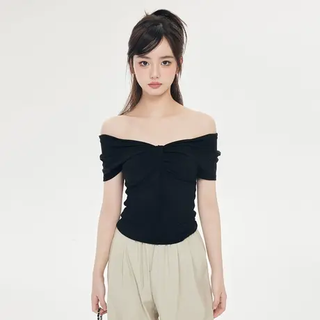 尔给气质短款收腰遮肚子抹胸上衣女夏时尚洋气时髦高级感短袖T恤商品大图