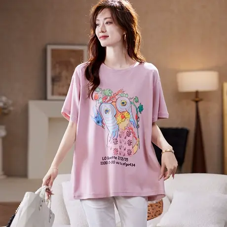 宝诗黎【新品价178元】圆领网纱拼接印花T恤UI1150商品大图