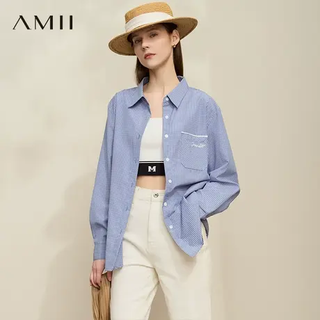 AMII【经典格子衬衫】25年秋季经典小格纹宽松休闲时尚格子衬衫女商品大图