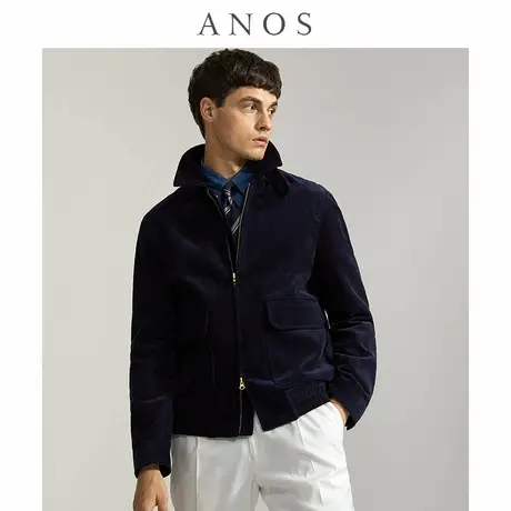 ANOS春夏灯芯绒夹克飞行员男士外套衬衫领商务休闲工装纯色上衣图片