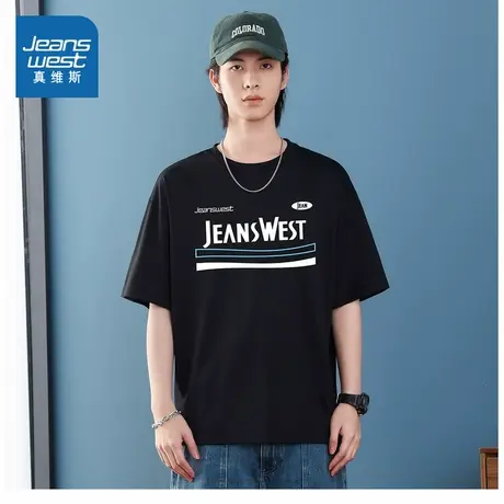 E8真维斯男女同款2025夏季新款韩式复古字母印花时尚圆领短袖T恤图片