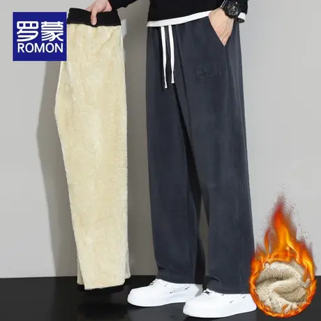 罗蒙运动裤男款秋冬加绒加厚宽松潮牌阔腿卫裤2025新款休闲裤子男商品大图