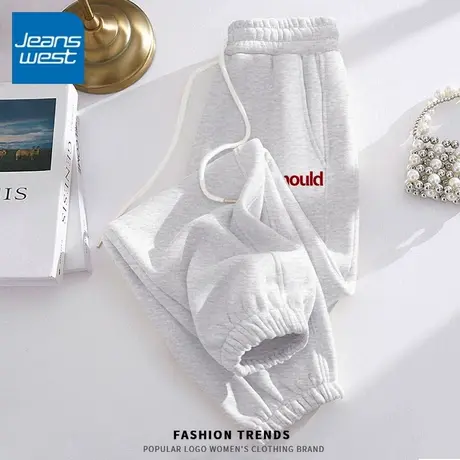 KV真维斯运动裤女2025新款爆款夏季薄款春秋浅灰色休闲卫裤束脚裤商品大图