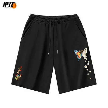 2025新款夏季短裤特种蝴蝶刺绣纯棉重磅国潮风五分裤潮牌休闲短裤图片