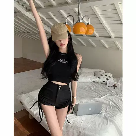 美式复古甜辣工字内搭小吊带背心女夏季短款外穿运动爵士舞上衣图片