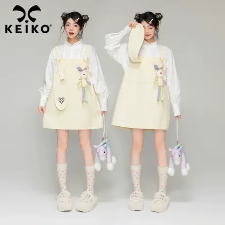 KEIKO 减龄牛仔背带裙子女2023秋季少女感微胖显瘦小个子连衣裙商品大图