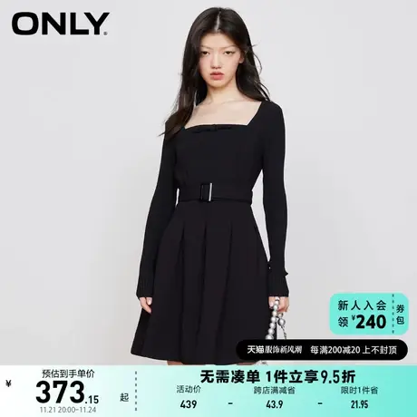 ONLY奥莱夏季法式复古收腰显瘦黑色长袖连衣裙女商品大图