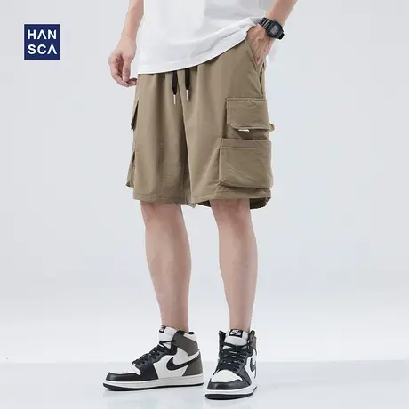 hansca冰丝速干短裤男宽松大码夏季薄款潮牌大口袋日系工装五分裤商品大图