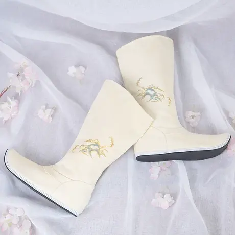 如梦霓裳汉服饰品复古翘头尖头皂靴官靴玉珂千层底绣花女男鞋布靴商品大图